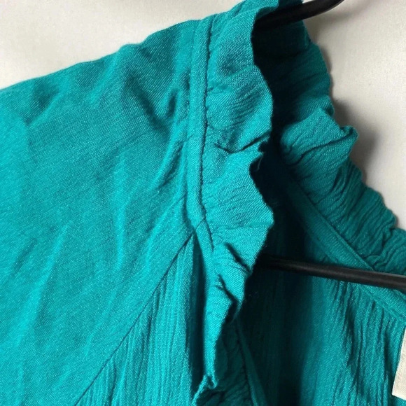 NWT WONDERLY WOMENS SIZE XL TEAL PEASANT WOVEN TOP RUFFLE COLLAR CUFFS - Picture 8 of 12